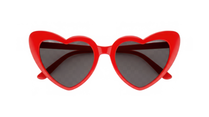 Charming red heart-shaped sunglasses with dark lenses for a playful and stylish look isolated on transparent background