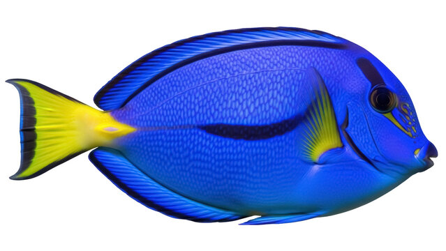 Isolated Blue Tang fish, a colorful and vibrant tropical saltwater reef aquarium fish