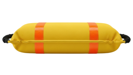 Isolated rescue tube with orange straps and black handles ready for water safety use