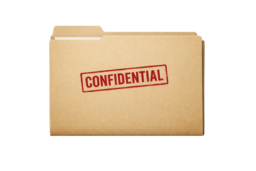 A brown folder labeled "CONFIDENTIAL" prominently displayed.