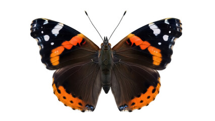Isolated Red Admiral Butterfly flutters with its wings spread open, a gorgeous insect © Maria