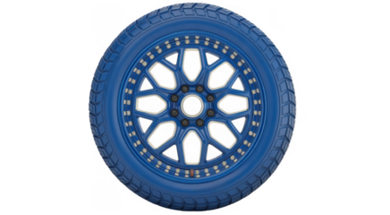 Blue car tire with silver rim blue tire wheel automotive isolated on a transparent background