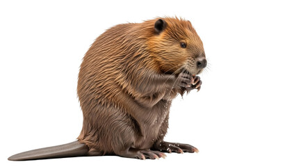 Isolated Beaver with Wet Fur Looking at Viewer Standing on Hind Legs in Studio Light © Maria