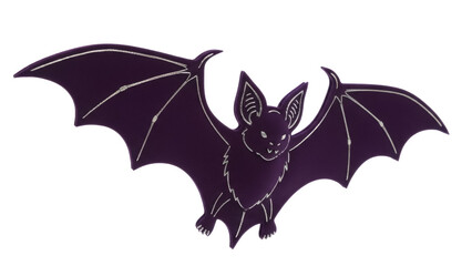 Isolated Halloween bat, dark purple color with silvery outline for party decoration, design