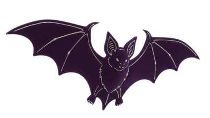 Isolated Halloween bat, dark purple color with silvery outline for party decoration, design