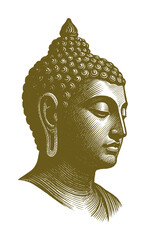 drawing illustration of budha's head sculpture (artwork 3)