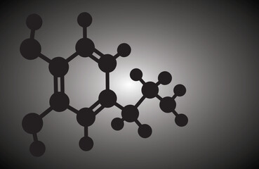 Dopamine molecule silhouette, hormone and neurotransmitter. Black chemical structure with soft radial light background. Vector illustration