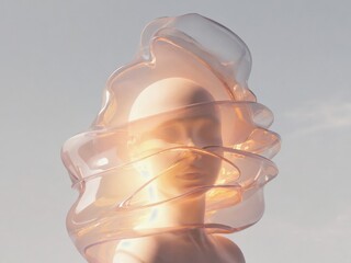 Abstract human silhouette wrapped in flowing luminous energy, minimal futuristic concept exploring light, form and emotion