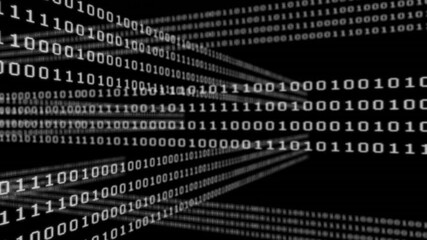 Animation of white binary code moving over black background - Powered by Adobe