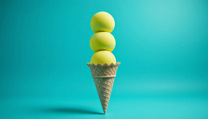 Ice cream cone made from tennis balls best for playful food concepts, sports branding, and creative advertising, sorry format is jpg