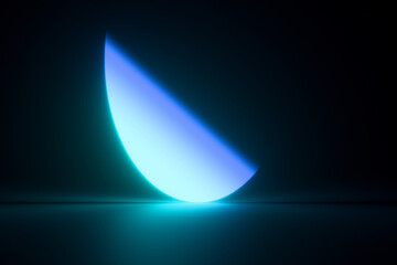 Abstract blue gradient neon light beam on black background. 3D rendering illustration