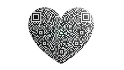 A unique heart-shaped qr code representing digital connection, love, and modern communication isolated on transparent background