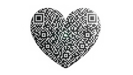 A unique heart-shaped qr code representing digital connection, love, and modern communication isolated on transparent background