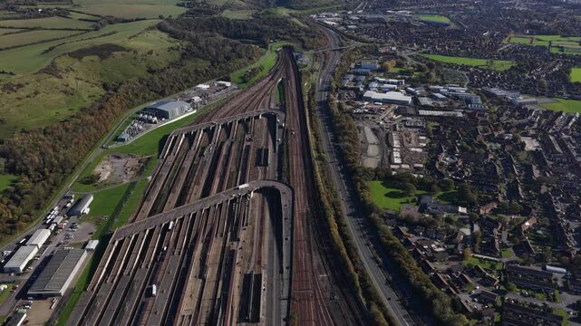 Aerial Drone View of the Eurotunnel Channel Tunnel Terminal, Folkestone