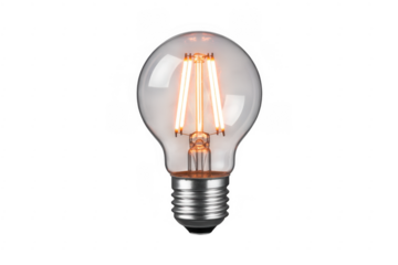 Glowing Light Bulb with Silver Base orange light filament isolated on a transparent background