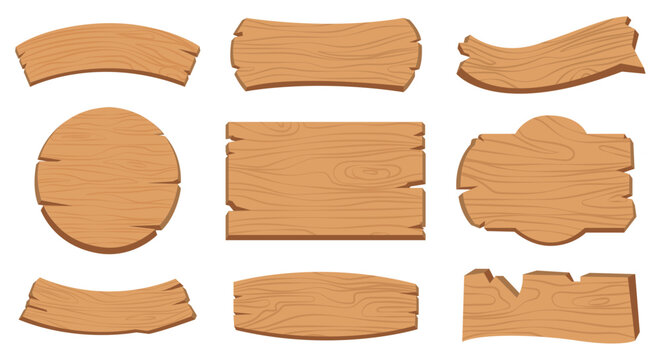 Set of realistic wooden plank plate. wooden badge banne. curve, square. vector illustration