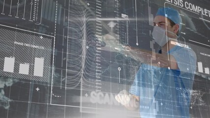 Animation of data processing over caucasian male doctor - Powered by Adobe