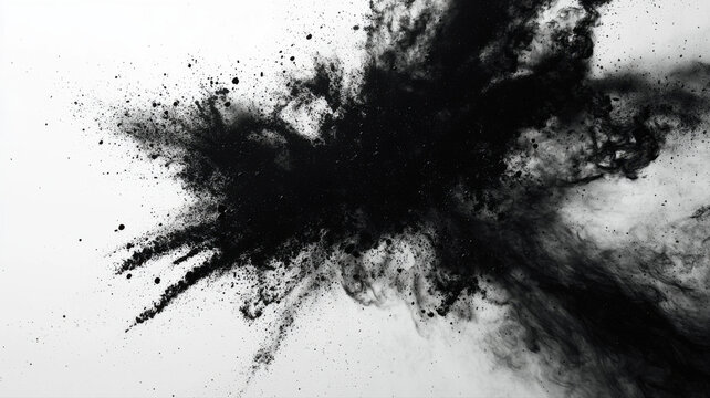 Abstract Black Powder Explosion on White Background explosion abstract background black powder dust