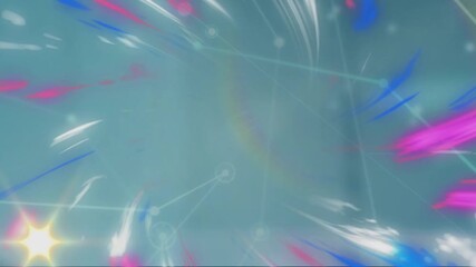 Animation of connecting dots with colorful light beams on digital interface - Powered by Adobe