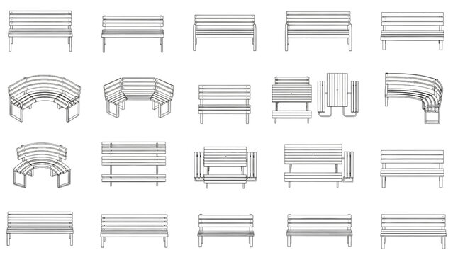 Vector Top View Bench CAD Block Set for Urban Park and Landscape Plans
