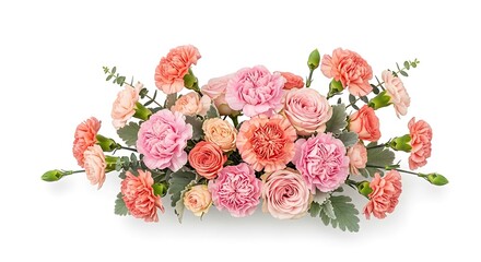 Elegant Arrangement of Pink and Peach Carnations on White Background.
