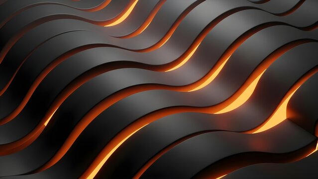 Dynamic orange and black wavy abstract background with glowing light effects - Powered by Adobe