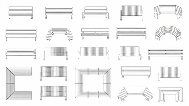 Vector Top View Bench CAD Block Set for Urban Park and Landscape Plans