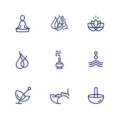 Zen Meditation and Yoga Practice Line Art Illustration Set.