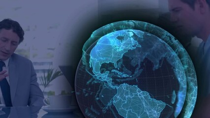Animation of globe and data processing over businessman - Powered by Adobe