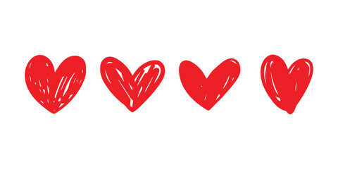 Red Heart Doodle Illustration. Love Heart Hand Drawn Style