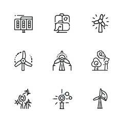 Advanced Solar and Wind Energy Infrastructure Line Art Set.
