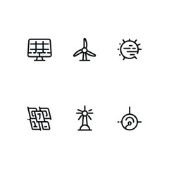 Advanced Solar and Wind Energy Infrastructure Line Art Set.