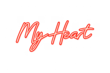 Red glowing neon sign text my heart showing love and romance