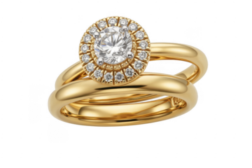 Gold Ring with Diamond Halo diamond ring jewelry engagement ring isolated on a transparent background