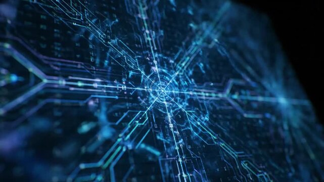 Abstract background with digital matrix, data and technology concept with glowing network. Data stream, futuristic database and communication background.