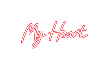 Red neon my heart lettering glowing with effect