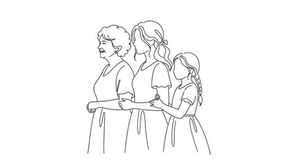 Obraz premium Mother and Daughters Holding Hands in Line