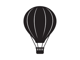 Obraz premium Hot air balloon vector silhouette, vintage flying vehicle for travel and adventure, simple black and white graphic design