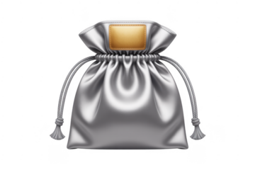 Silver drawstring pouch on black silver pouch drawstring bag isolated on a transparent background