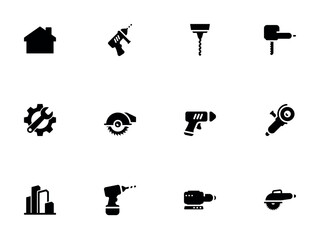Fototapeta premium Collection of Black Construction Tool Silhouettes and Building Symbols