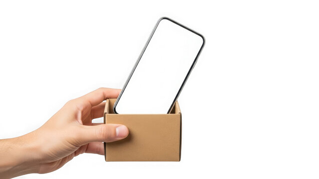 Hand holding cardboard box with metal frame