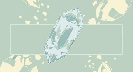 Abstract crystal formation on pastel green background with abstract shards.