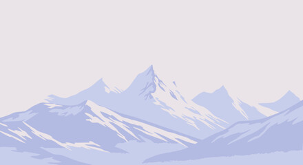 Abstract snow-capped mountain range rendered in pastel blues under a pale sky, minimalistic landscape background.