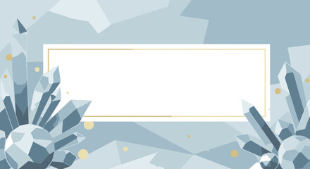 Geometric ice crystals with golden accents framing a blank white space