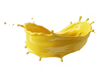 Yellow liquid splash abstract motion isolated on a transparent background