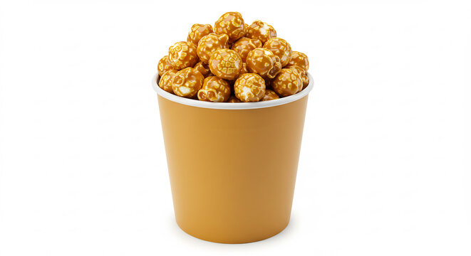 Gourmand popcorn caramel croquant scintille brillamment dans une coupe papier brun simple eclairage studio doux et net. AI Generated