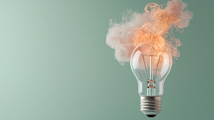 Burning Light Bulb Symbolizing Failed Idea, Stress, or Burnout burning burnout light bulb smoke fire