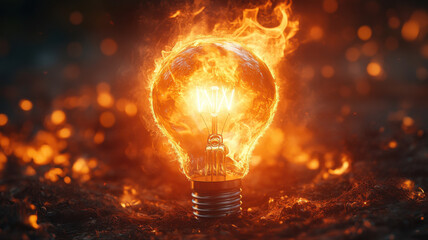 Burning Light Bulb: Symbol of Idea, Innovation, or Crisis burning symbol light bulb fire flame idea