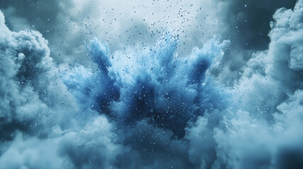 Blue Powder Explosion in Cloudy Sky Abstract Background blue powder explosion abstract sky dust art