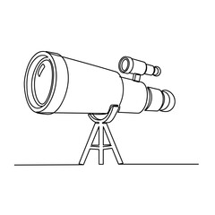 Telescope illustration in minimalist line art style for travel concept  